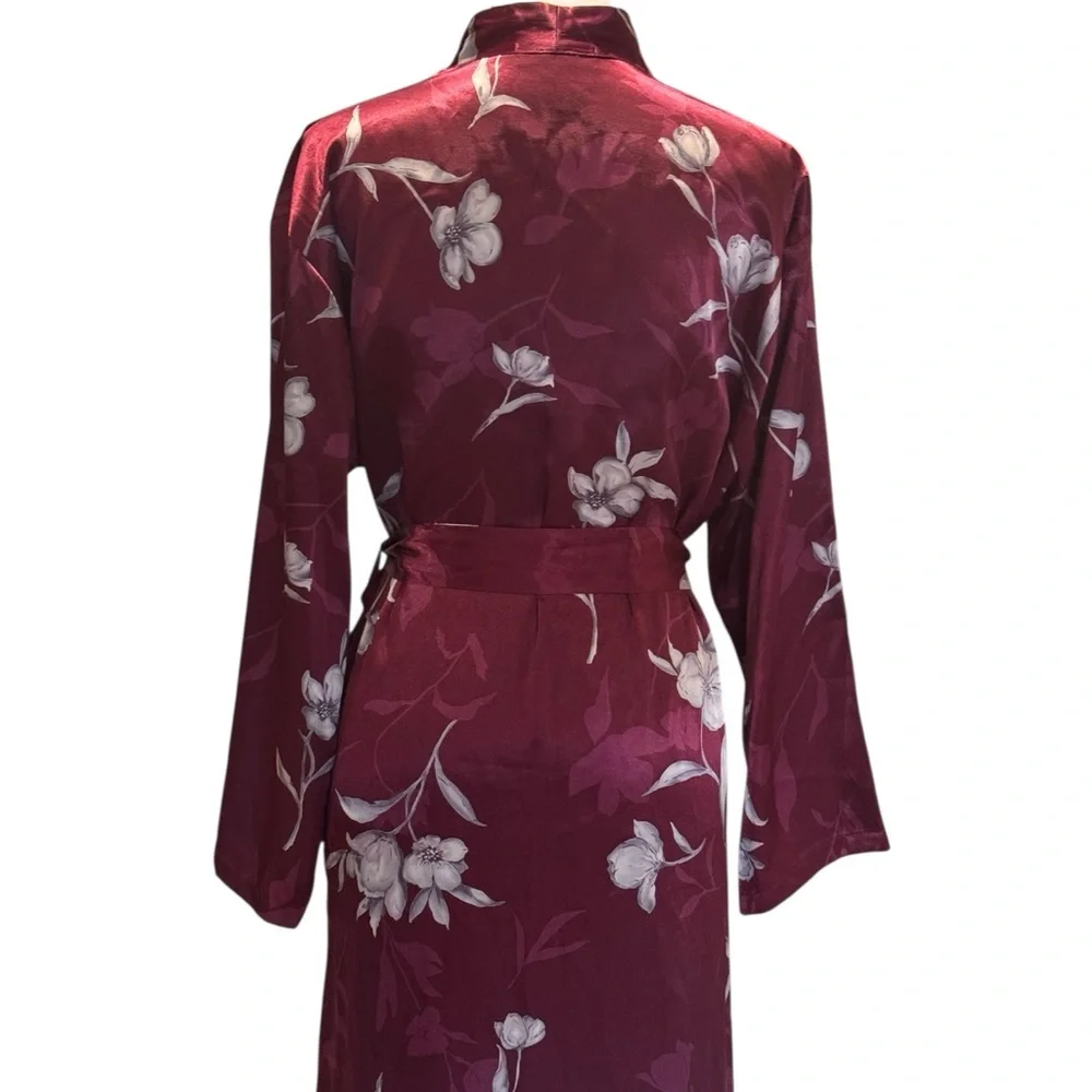 Halston Robe Burgundy Wine Floral L/XL